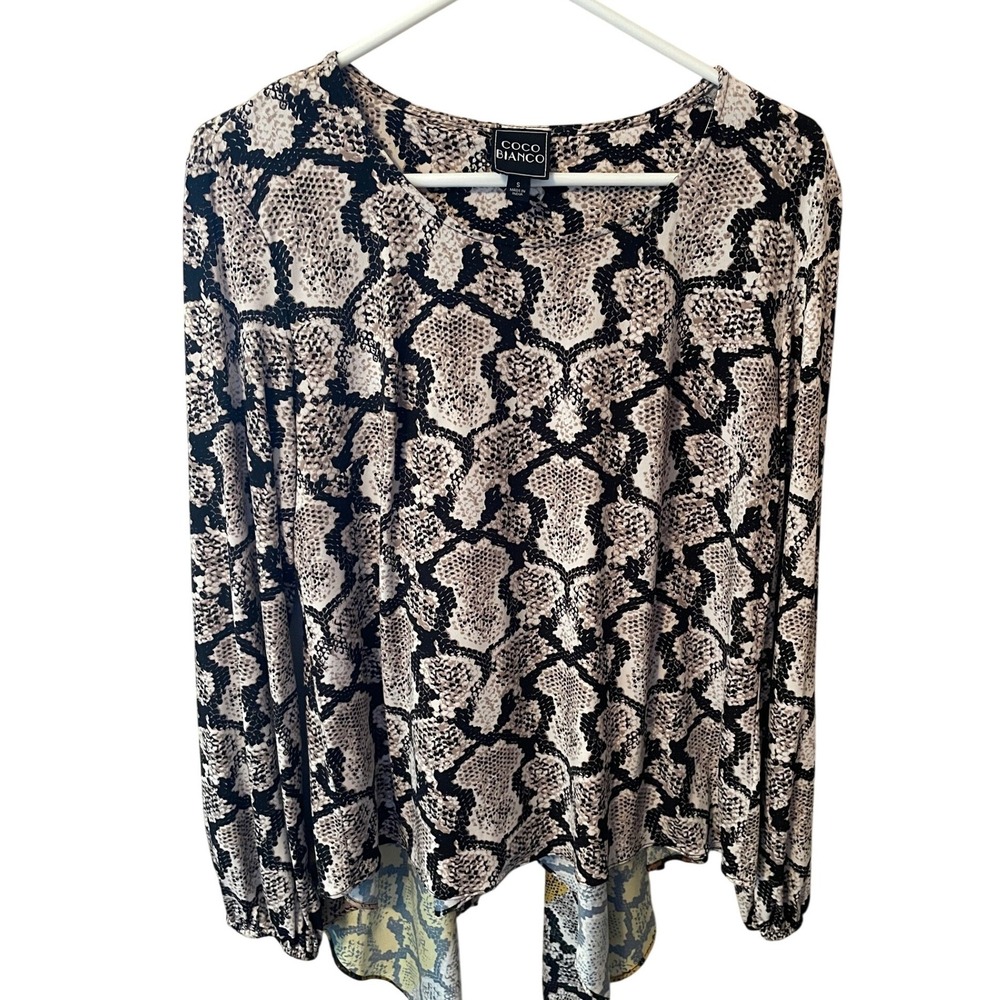 Coco Bianco Snakeskin Print Blouse Womens Sm Handkerchief Boho Resortwear Chic